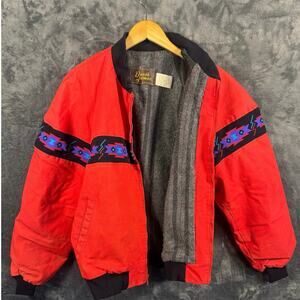 VTG 90s David James Red Aztec Blanket Lined Jacket Men’s Large USA!